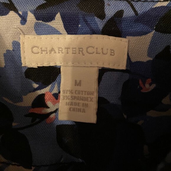 Charter Club Jacket Women Medium Blue Floral Collared Button Up Long Sleeve - Picture 4 of 4